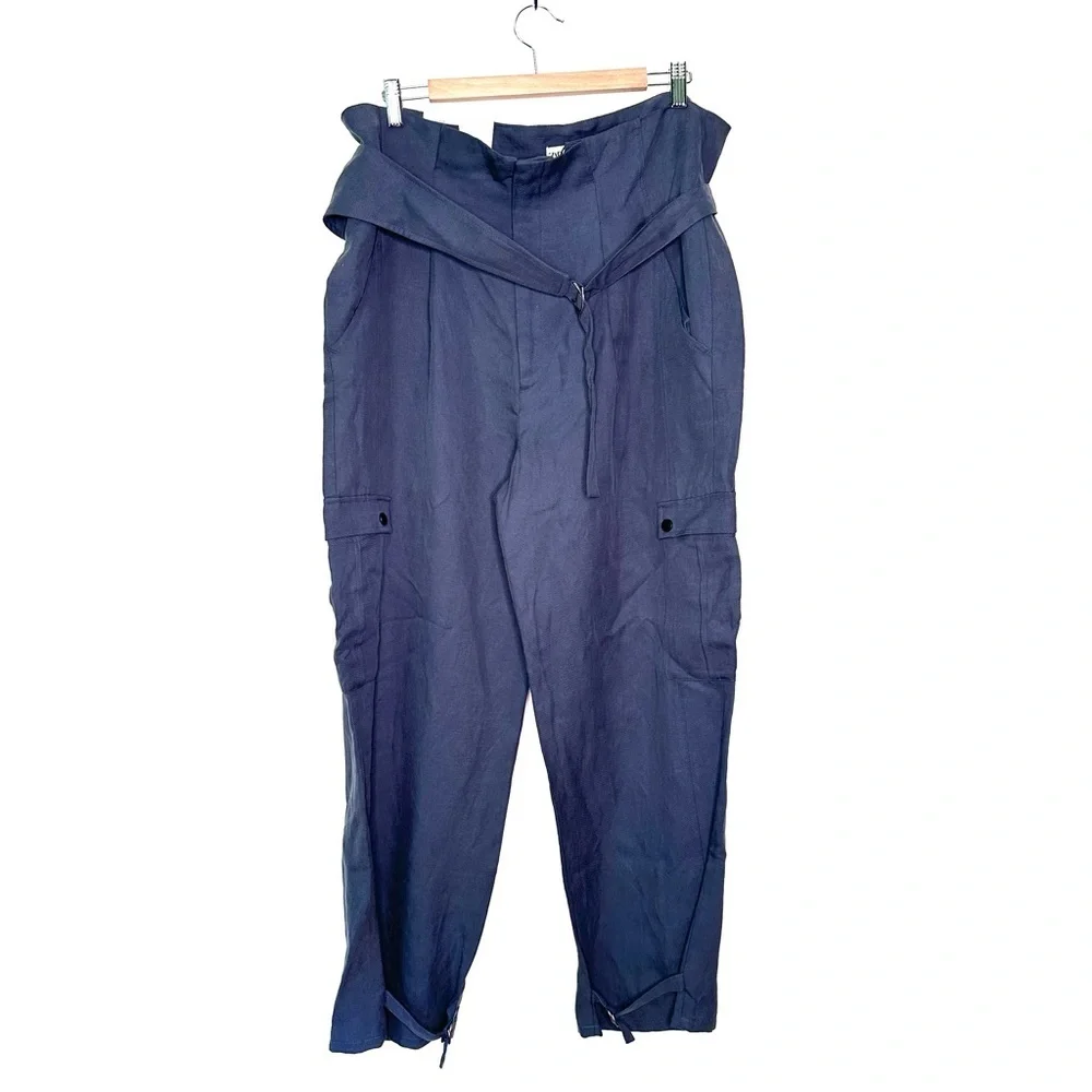 ZARA Woman’s Jules High Rise Tapered Leg Trousers with Belt and Pockets Size XL